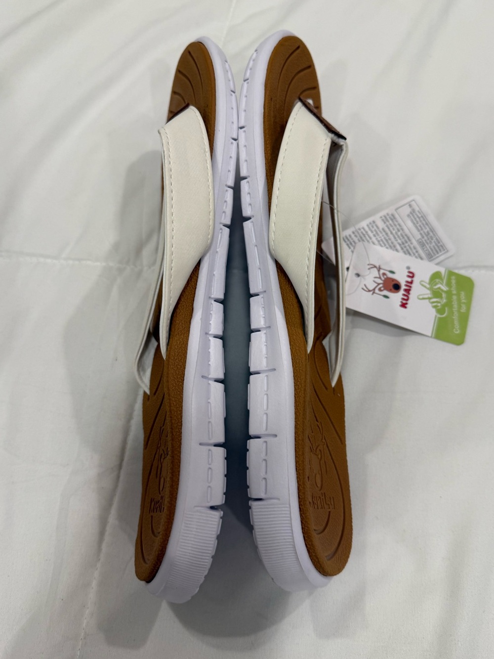 NWT KuaiLu Arch Support Flip Flops White Strap Brown Yoga Mat Sandal Size 10 - Picture 3 of 4